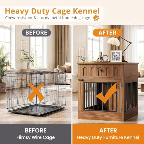 25.6" Wooden Dog Crate Furniture with Storage for Small Dogs, view 7