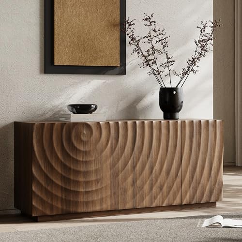 59" Spiral Wave Sideboard Buffet Cabinet with Storage, Walnut, view 5