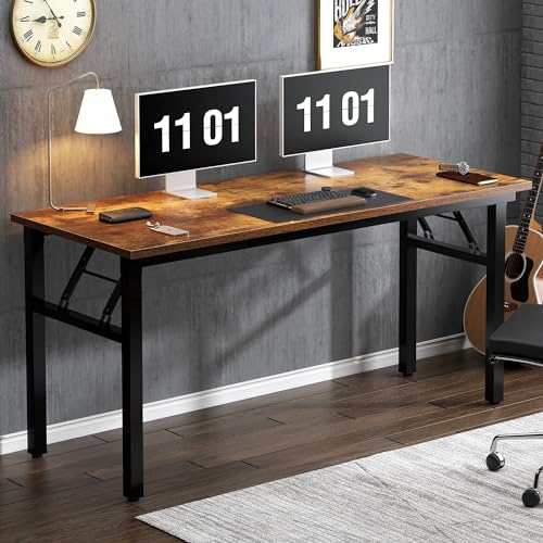 Folding Desk, 54 inch Large Computer Desk for Home Office, No Install Needed Study Student Writing Table Desk Workstation, Rustic Brown