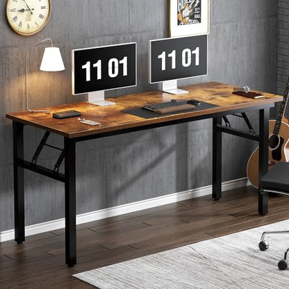 Folding Desk, 54 inch Large Computer Desk for Home Office, No Install Needed Study Student Writing Table Desk Workstation, Rustic Brown