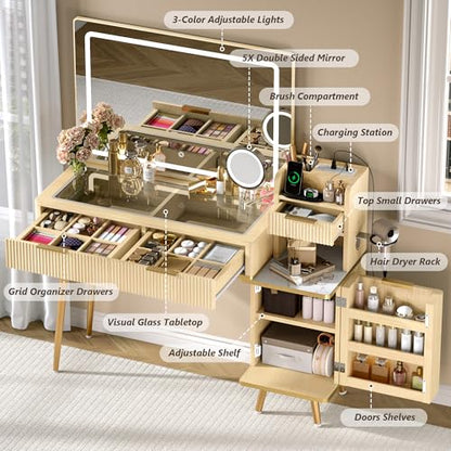 47" Vanity Desk with 5X Magnifying Mirror & 3-Color LED Light, view 4