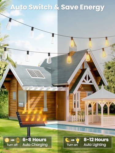 Solar Outdoor String Lights 75 FT, ST38 Patio Lights Shatterproof Dimmable Vintage Edison Bulbs, Solar Powered Weatherproof Light for Patio, Backyard, Garden, Bistro, Warm White