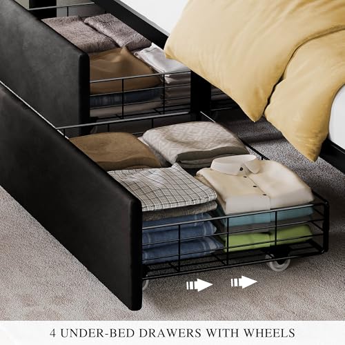 King Size Bed Frame with 4 Drawers, RGB LED Light, Charge Station, view 7