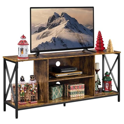 Yaheetech TV Stand for TVs up to 65 Inches, Console Table with Shelves, Farmhouse Media Entertainment Center for Living Room, Rustic Brown