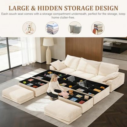Modular Cloud Couch with Storage and Ottoman for Living Room, view 5