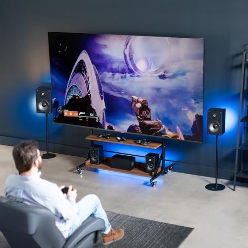 VIVO Heavy Duty TV Cart for 55 to 100 inch Screens up to 176 lbs, LCD LED OLED 4K Smart Flat and Curved Panels, Max 800x600 VESA, Dark Wood Shelves, Black Frame, STAND-TV100D