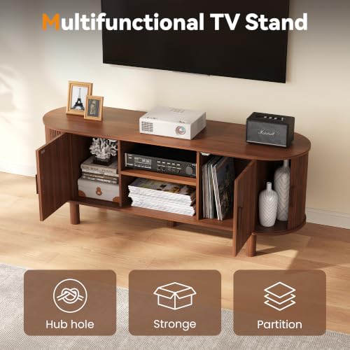 55" Mid Century Modern TV Stand with Fluted Sliding Doors, view 4