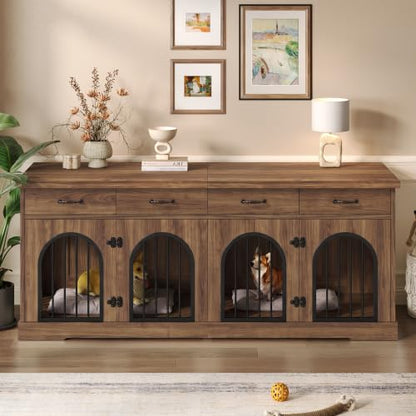 70.8" Large Dog Crate Furniture & TV Stand for 2 Dogs – Double Kennel with 4, view 2