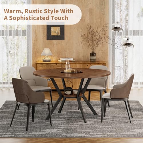 42" Round Dining Table for 4, Farmhouse Kitchen Table with Storage, Space Saving Circle Dinner Table, Rustic Wood Kitchen & Dining Room Tables with Metal Legs for Kitchen, Living Room, Dining Room