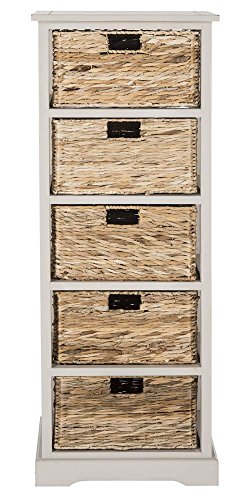 SAFAVIEH Furniture - Vedette 5-Basket Storage Tower - Vintage Grey - Solid Wood - Coastal Basket Tower Design - Ideal for Entryway, Living Room, 17.5"W x 13.5"D x 46"H - Fully Assembled (AMH5739D)