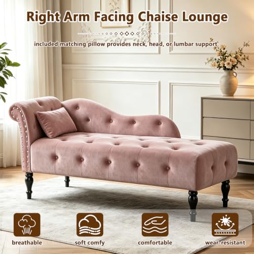 Velvet Upholstered Chaise Lounge Chair Indoor with Pillow, view 5