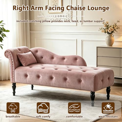 Velvet Upholstered Chaise Lounge Chair Indoor with Pillow, view 5