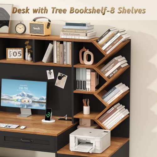 55" Computer Desk with Bookshelf, Drawers ＆ Hutch for Bedroom, Home Office, view 6