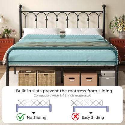 12 Inch King Metal Bed Frame with Victorian Headboard, view 8
