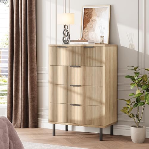 Fluted 5-Drawer Dresser with Metal Legs, Oak, view 4