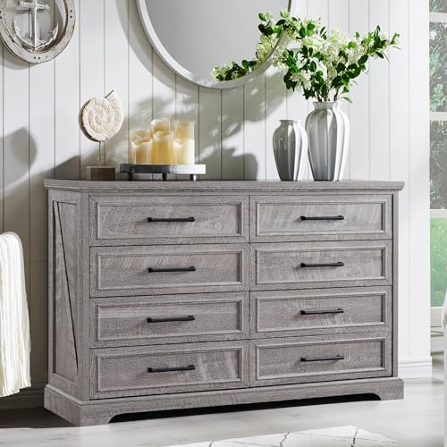 Farmhouse 8 Drawers Dresser Chests for Bedroom, Gray, view 2