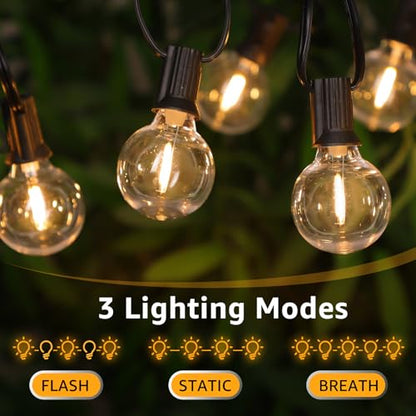 48FT Solar Powered String Lights, Outdoor Waterproof Patio Light with 15+1 Shatterproof LED G40 Bulbs, String Light for Backyard Balcony-Black