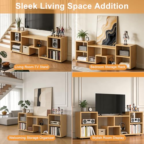 60" Walnut TV Stand for 65" with Shelf,Modern Entertainment Center, view 6