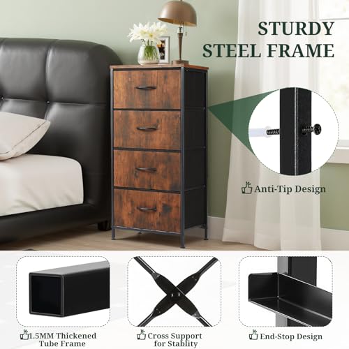 4 Drawers Dresser for Bedroom Fabric Storage Tower with Wooden Top, view 5