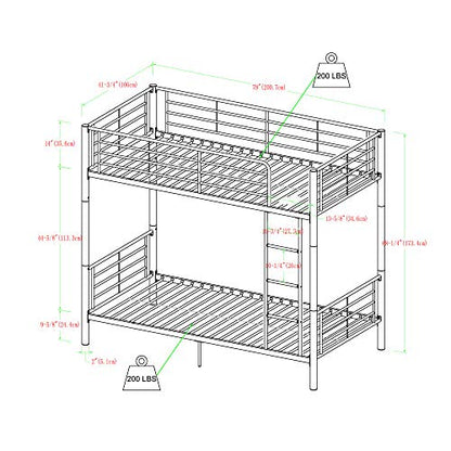 Elodie Urban Industrial Twin Over Twin Metal Bunk Bed, Twin Over Twin, Black