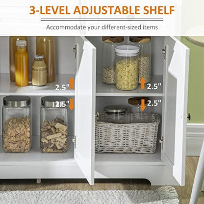 Sideboard Buffet Cabinet, Modern Buffet Cabinet with Storage and 2 Drawers, Coffee Bar Station with Adjustable Shelves for Kitchen, Entryway, White