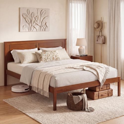 Full Size Bed Frame, Farmhouse Wooden Platform Bed with Headboard, view 4
