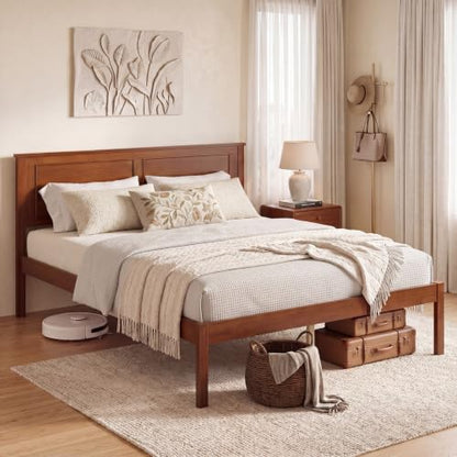 Full Size Bed Frame, Farmhouse Wooden Platform Bed with Headboard, view 4