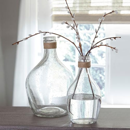 Signature Design by Ashley Marcin Modern Glass 2 Peiece Bottle Neck Vase Set, Clear