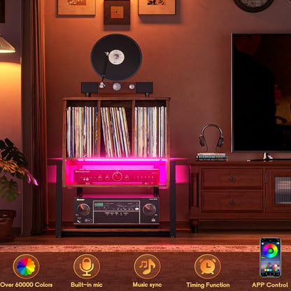 Record Player Stand with Power Outlet, Rustic Brown, view 8