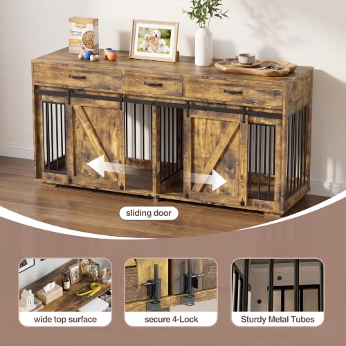 Double Dog Crate Furniture, 71" TV Stand Kennel for 2 Dogs, view 4