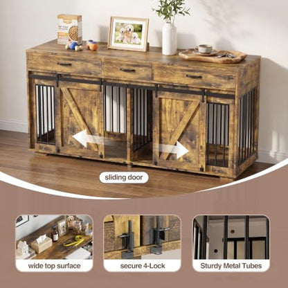 Double Dog Crate Furniture, 71" TV Stand Kennel for 2 Dogs, view 4