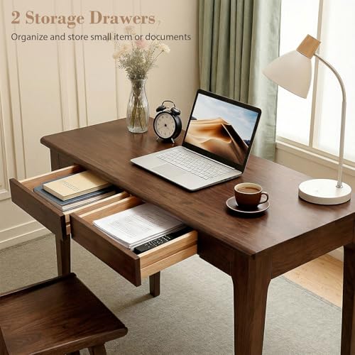 47" Solid Wood Desk, Office Executive Desk w/ 2 Drawers, Walnut, view 4