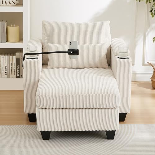 Modern 37.4" Chaise Lounge with Charge Statio, Phone & Cup Holders, view 5