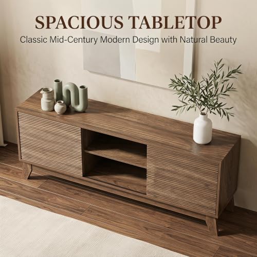 58" TV Stand for TVs up to 65", Mid Century Modern, Walnut, view 7