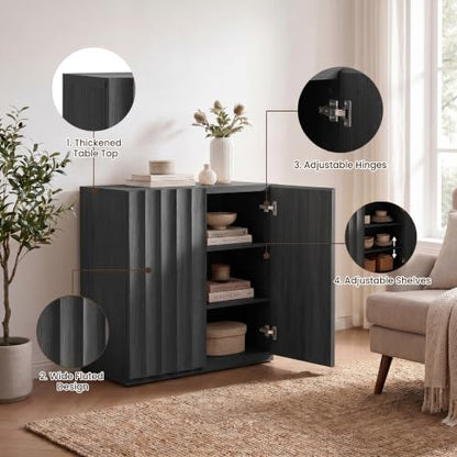 Sideboard Cabinet, 94.11" Buffet Fluted Cabinet, Charcoal Oak, view 5