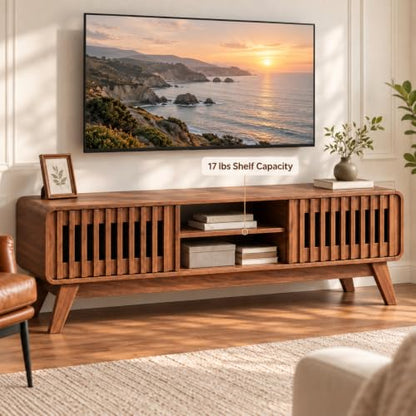 59 Inch Mid-Century Modern TV Stand for TVs up to 65 Inches(Walnut), view 7