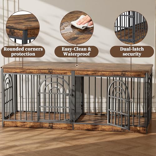 72" Wooden Double Dog Crate Furniture for 1-2 Dogs, view 6