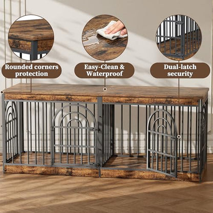 72" Wooden Double Dog Crate Furniture for 1-2 Dogs, view 6