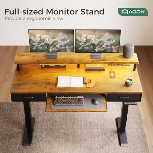 55 Inch Standing Desk with Drawers & Keyboard Tray, Rustic Brown, view 6