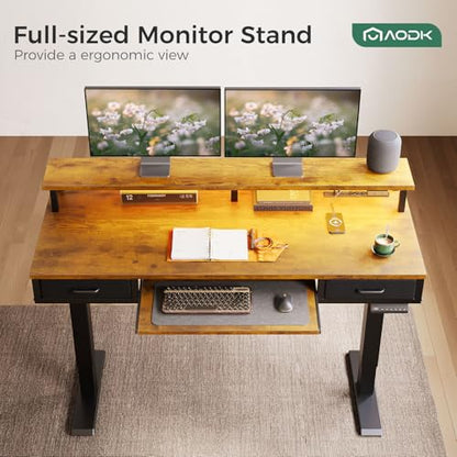 55 Inch Standing Desk with Drawers & Keyboard Tray, Rustic Brown, view 6