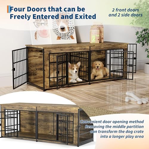 63" Double Dog Crate Furniture with Divider, Adjustable Feet, view 5