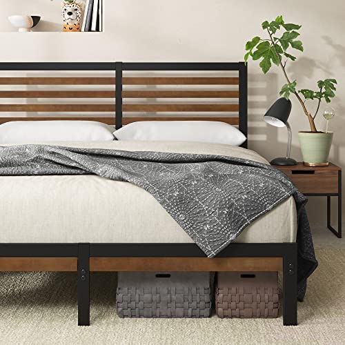 Zinus Kai Bamboo and Metal Platform Bed Frame with Headboard, Brown, Full, view 4