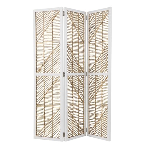 Quilino Woven Room Divider/Screen - Bohemian Design, Natural Rattan - Solid Wood, Fully Assembled - Ideal for Living Room, Home Office (HZ1153466)