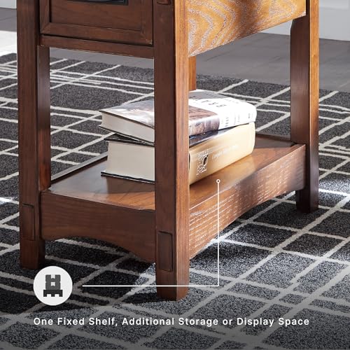 Brown narrow chairside end table with drawer, view 6