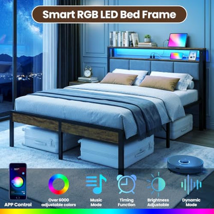 Queen Bed Frame with 18-Inch Under-Bed Storage and RGB LED Lights, view 5