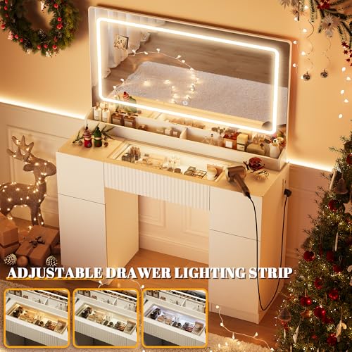 44" Vanity Desk with Large Mirror and Lights, view 4