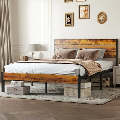 Full Size Platform Bed Frame with Wooden Headboard and Footboard, view 4