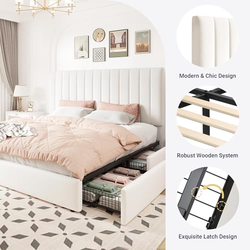 King Size Storage Bed Frame, Vertical Channel Tufted Adjustable Headboard, view 7