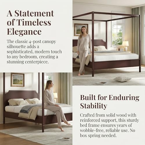 Modern Wooden Canopy Bed Frame with Headboard, view 6