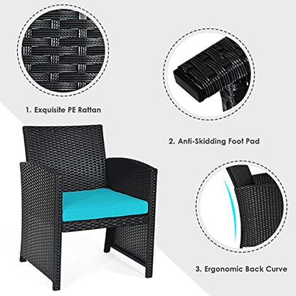 4 Pieces Patio Wicker Conversation Furniture Set, Patiojoy Sofa & Table Set w/4 Seats, Outdoor Rattan Sofa Set for Balcony Backyard, Wicker Chair Set with Tempered Glass Coffee Table